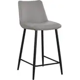 Sakai Counter Stool in Grey Leather & Metal (Set of 2)
